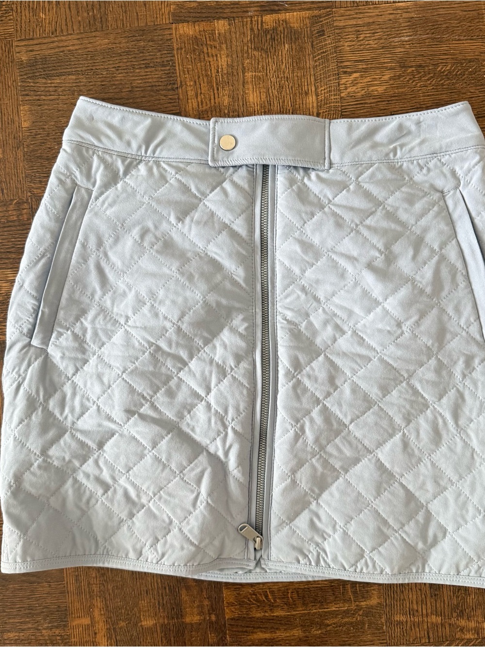 Athleta Quilted Light Blue Front-Zip Women's Skirt